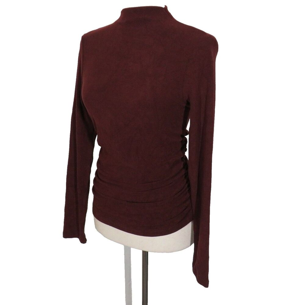 OGL Eco Mousse ProWarm Ruched Long Sleeve Mock Neck Top Ruby Size XS